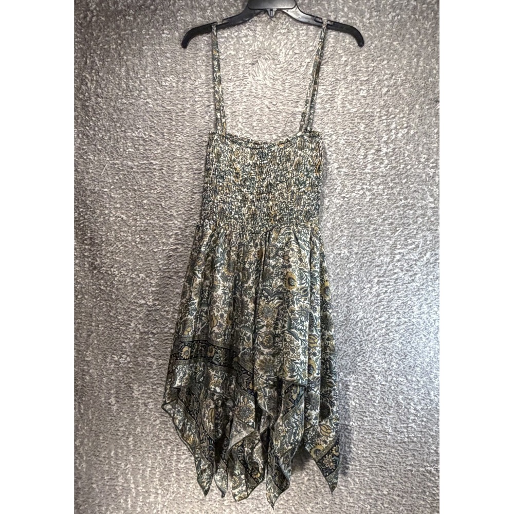 Gardenbelle Shop Hand Made Silk Blend Smoke Strappy Handkerchief Dress S Peasant